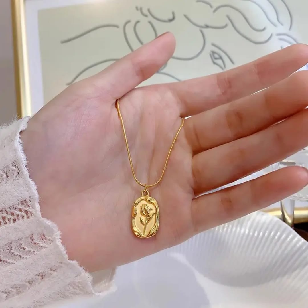 Golden Tulip Medallion Necklace