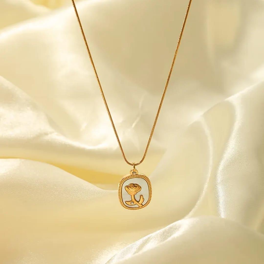 Golden Bloom Rose Pendant Necklace