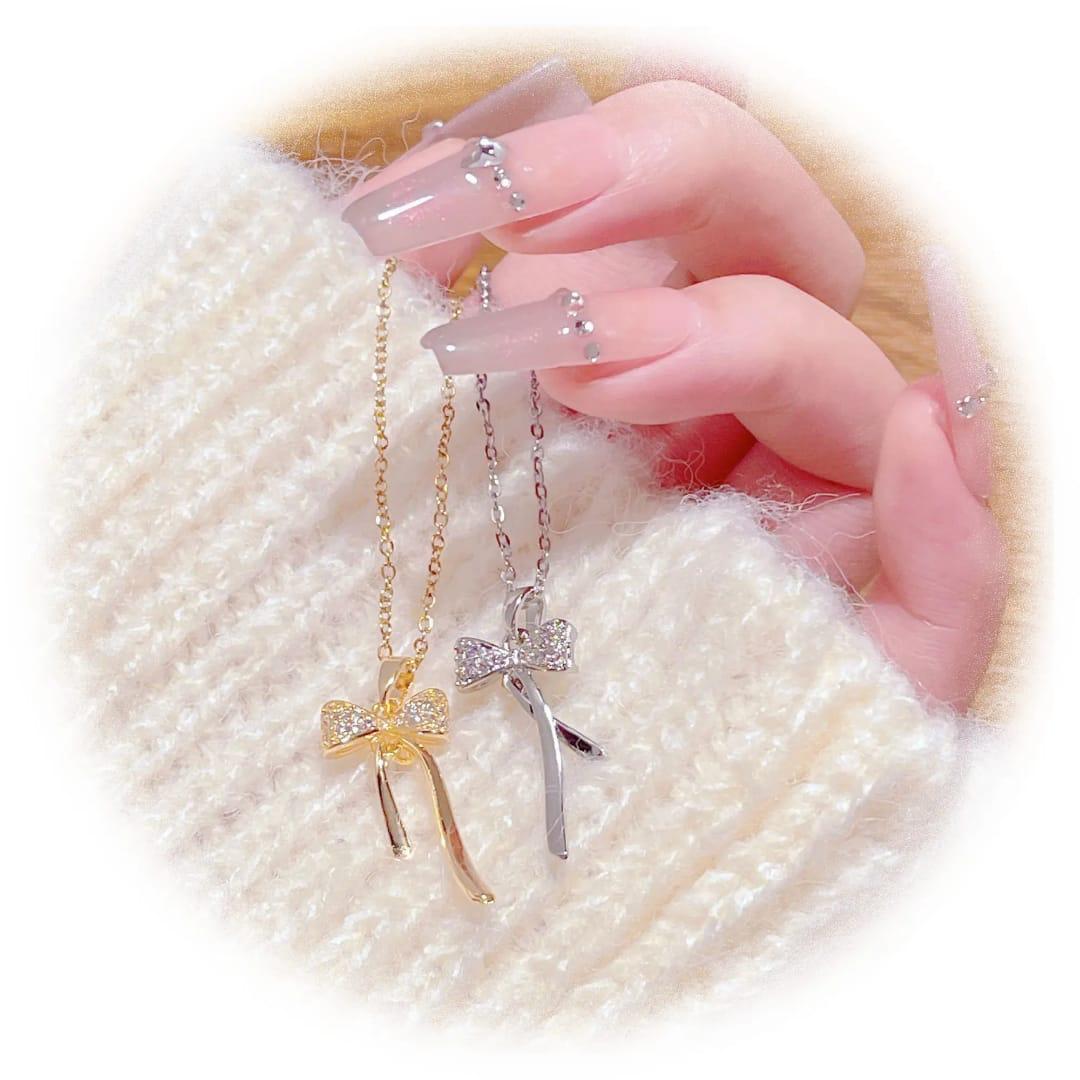 Bow Ribbon Pendant Necklace (Gold & Silver)
