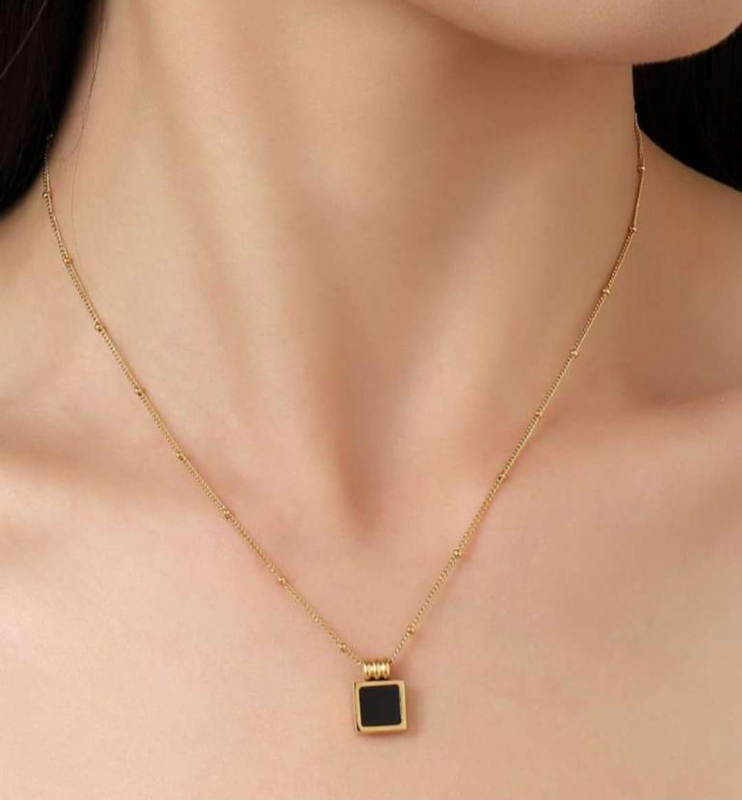 Noir Square Charm Necklace