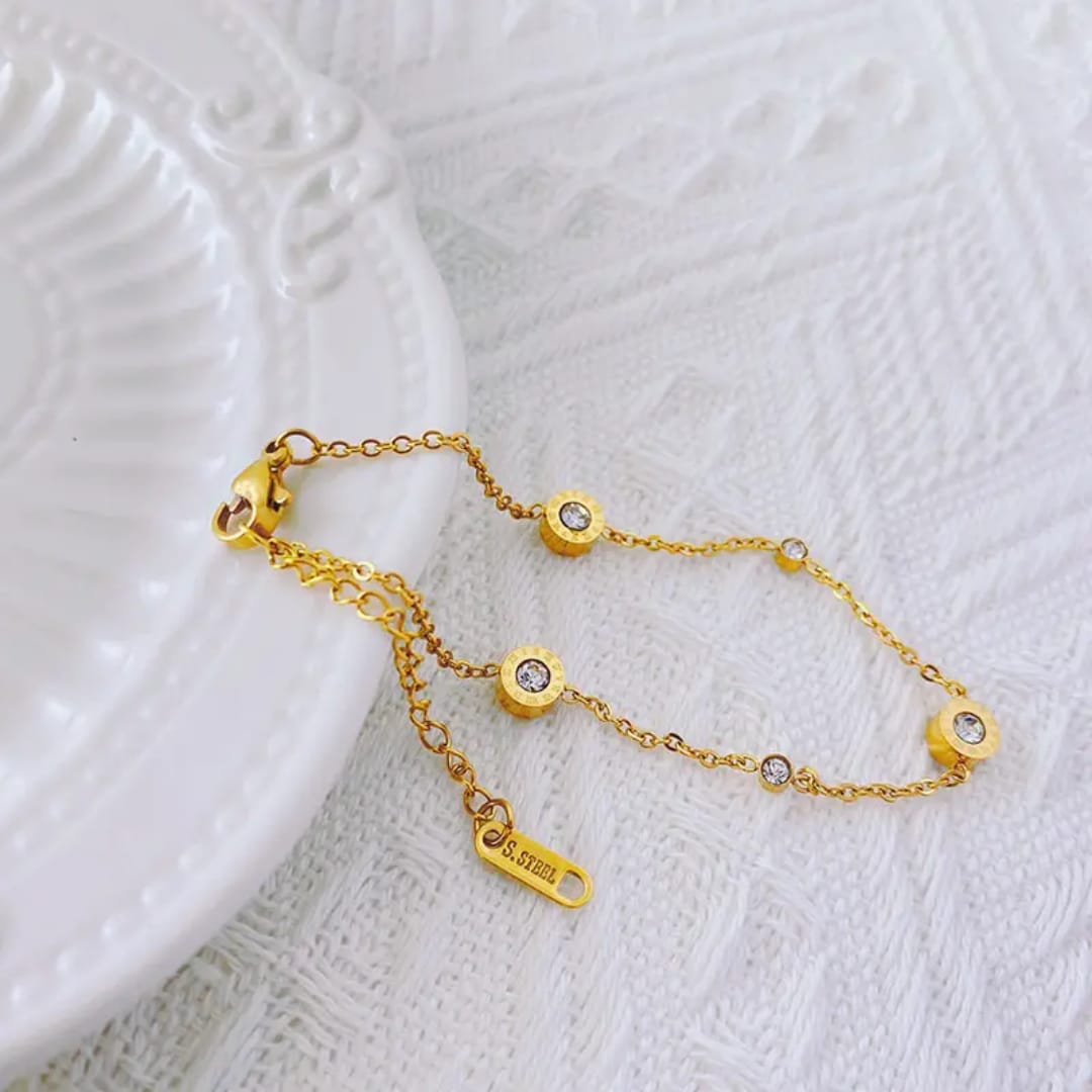 Gold Disc & Crystal Station Chain Bracelet