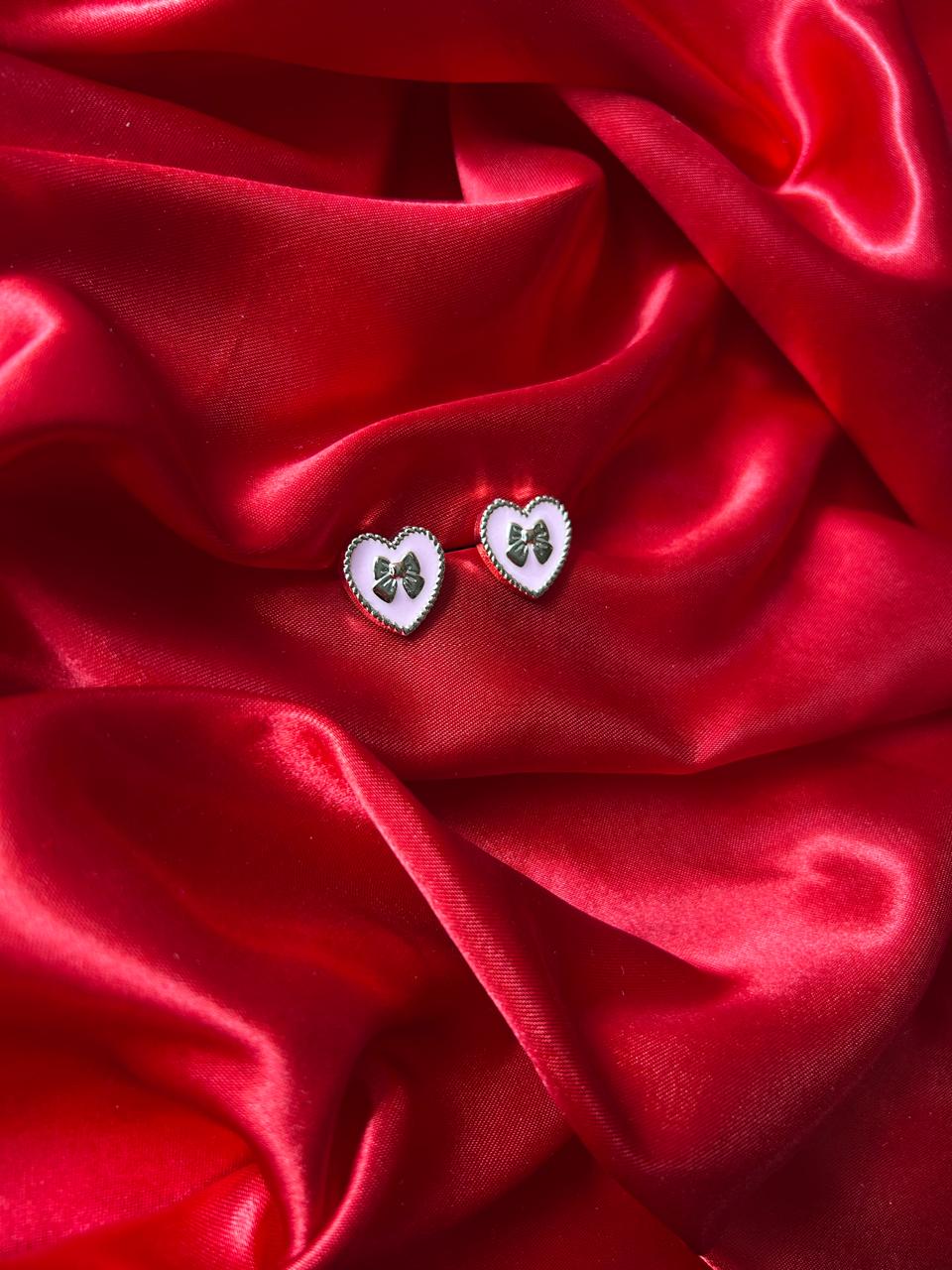 Pink Bow Heart Studs