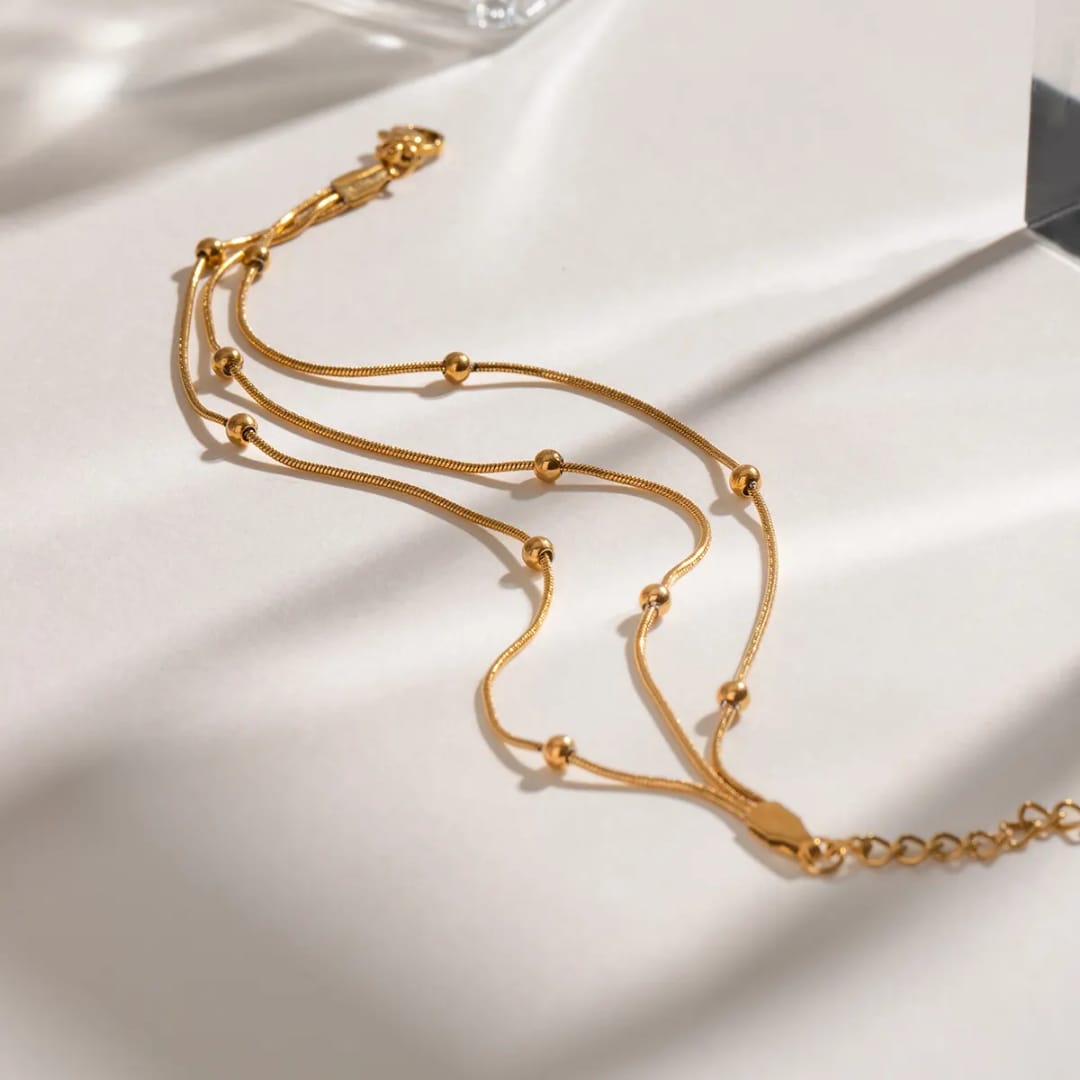 Golden Trio Strand Ball Chain Bracelet