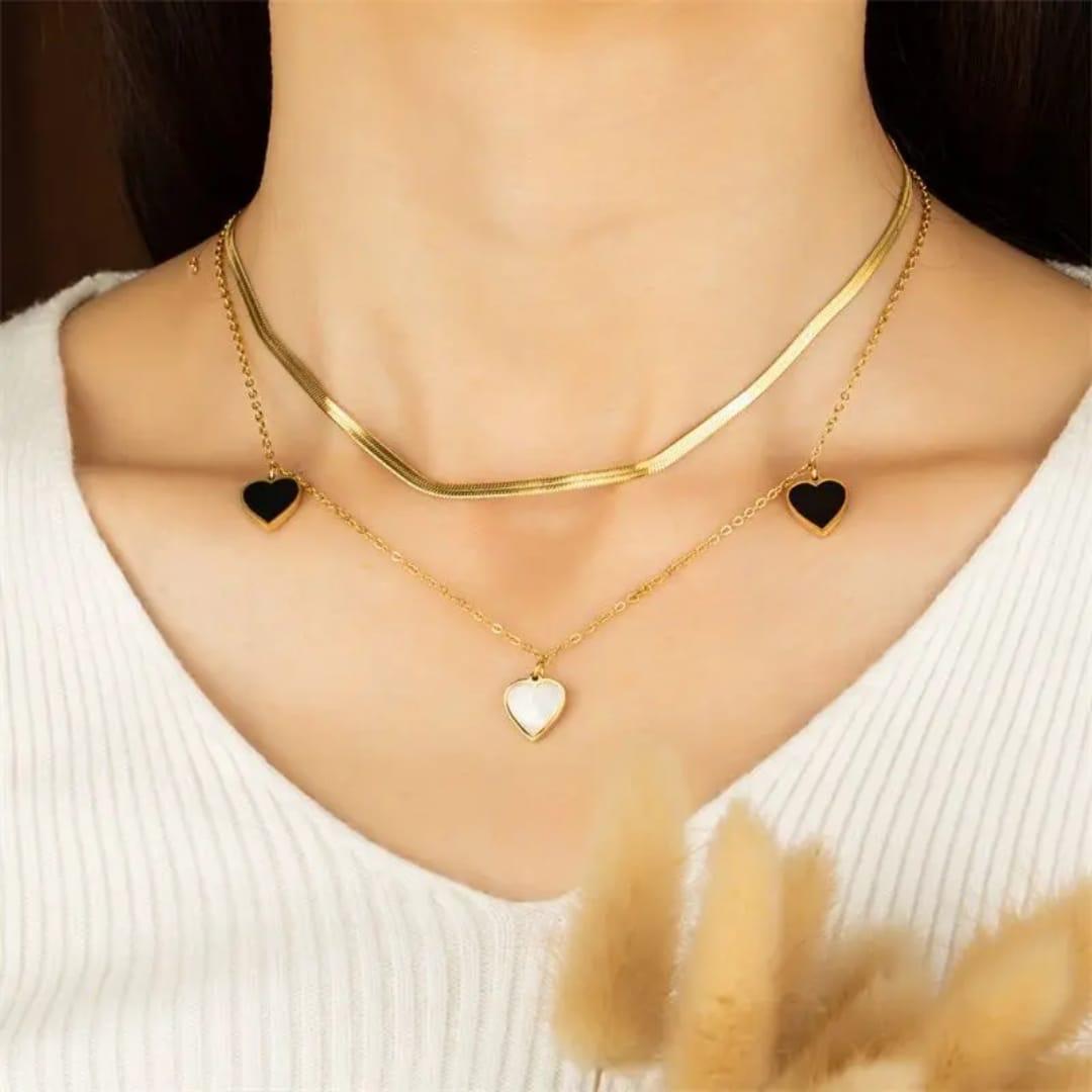 Golden Heart Charm Layered Necklace