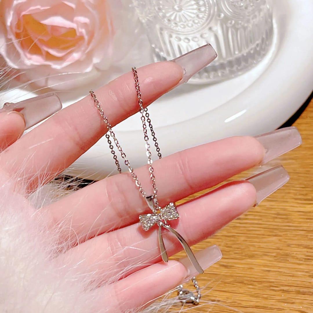 Bow Ribbon Pendant Necklace (Gold & Silver)