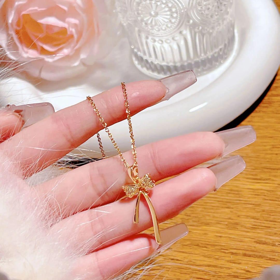 Bow Ribbon Pendant Necklace (Gold & Silver)
