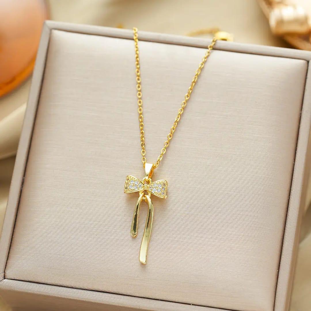 Bow Ribbon Pendant Necklace (Gold & Silver)