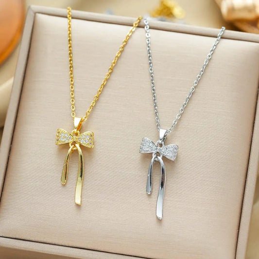 Bow Ribbon Pendant Necklace (Gold & Silver)