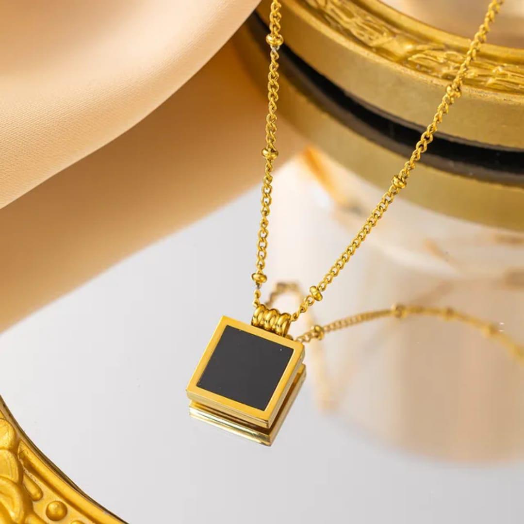 Noir Square Charm Necklace