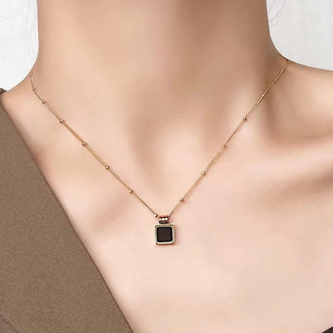 Noir Square Charm Necklace