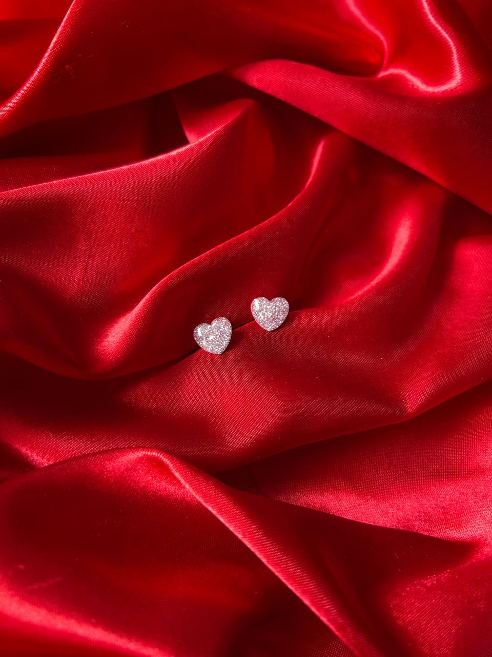 Pink Glitter Heart Stud Earrings