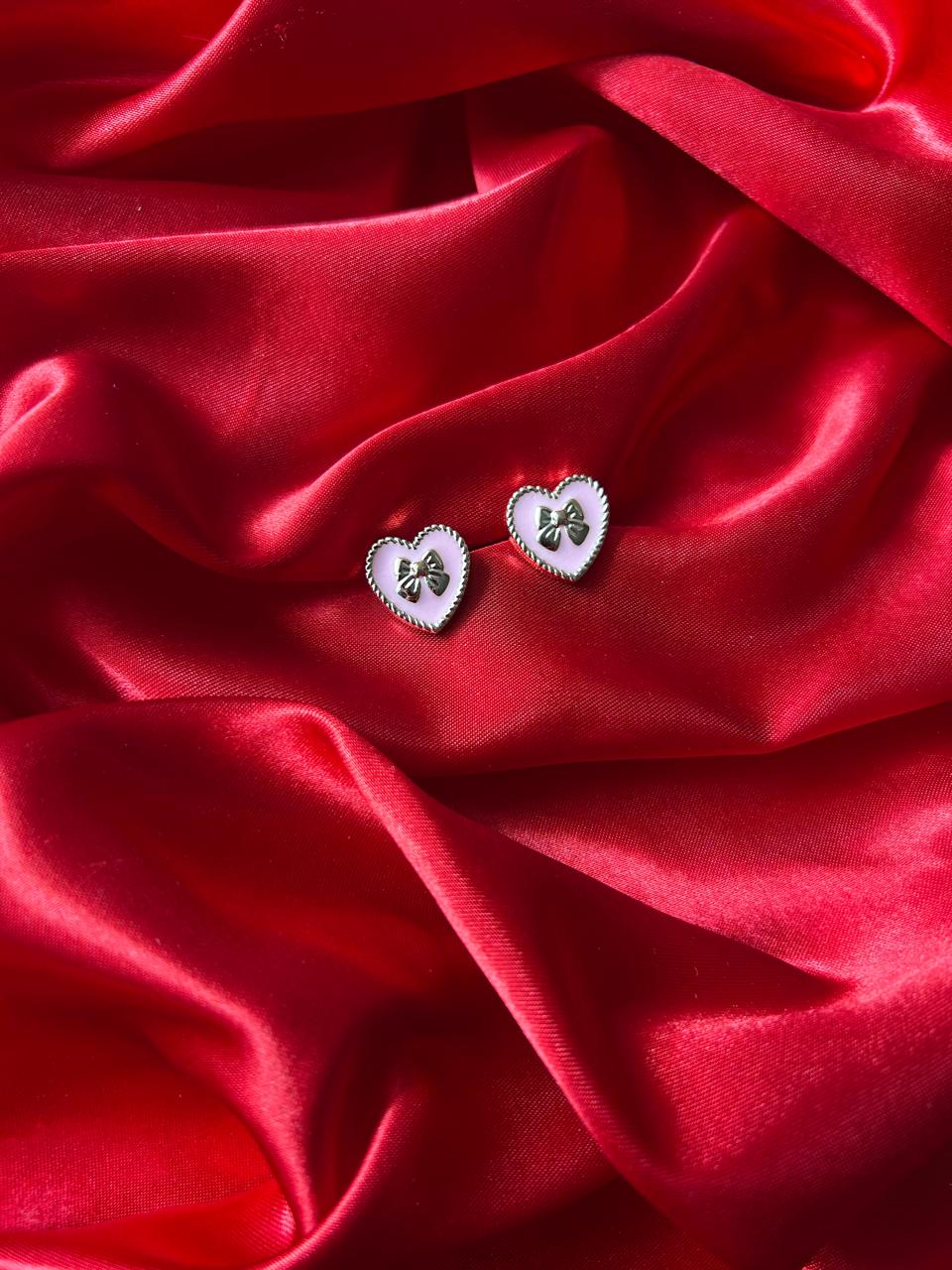 Pink Bow Heart Studs