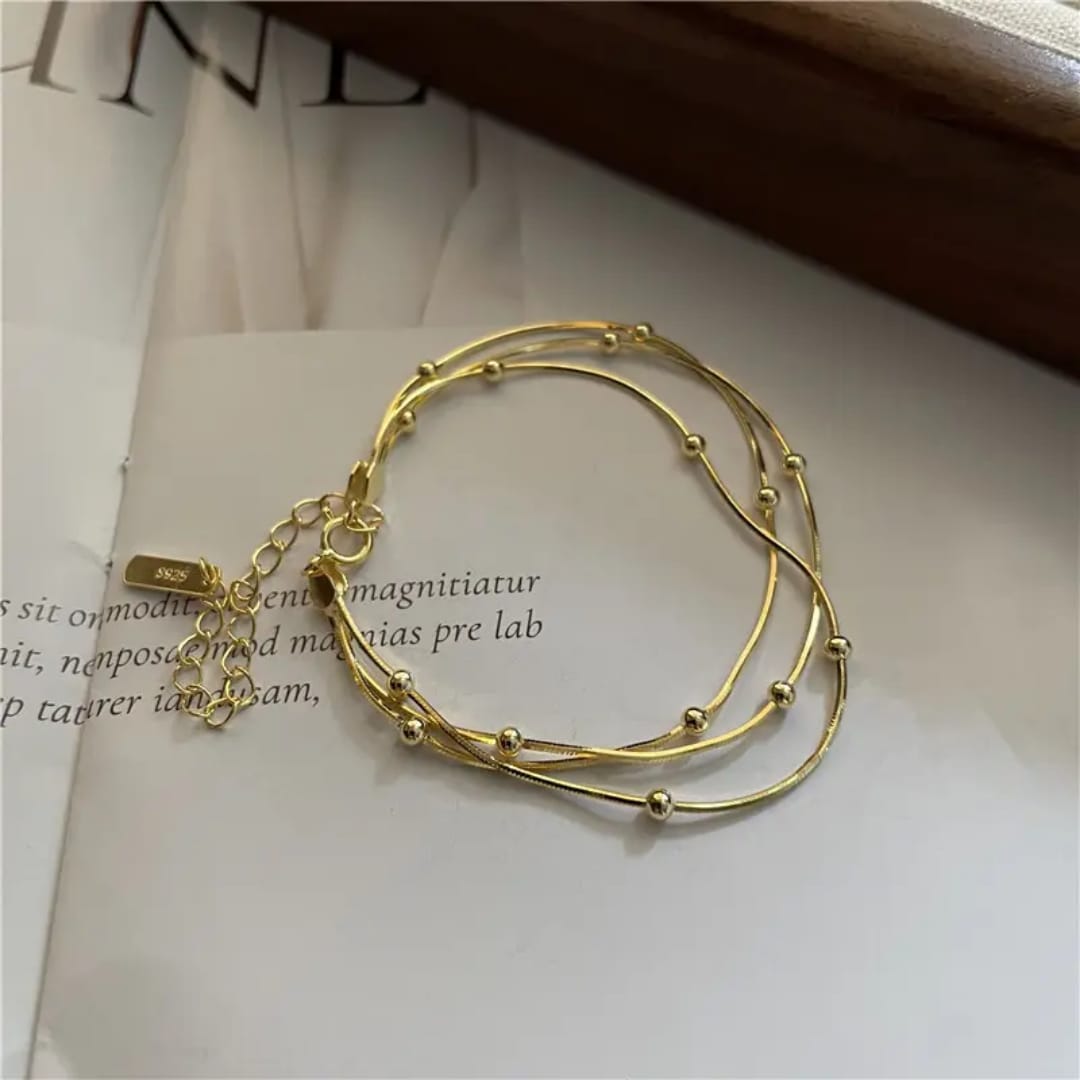 Golden Trio Strand Ball Chain Bracelet