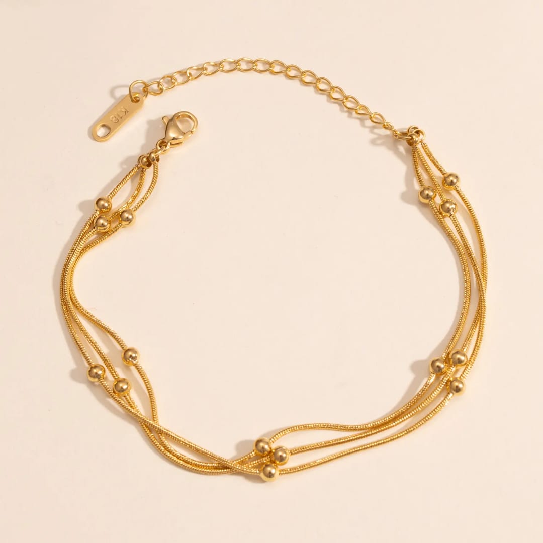 Golden Trio Strand Ball Chain Bracelet