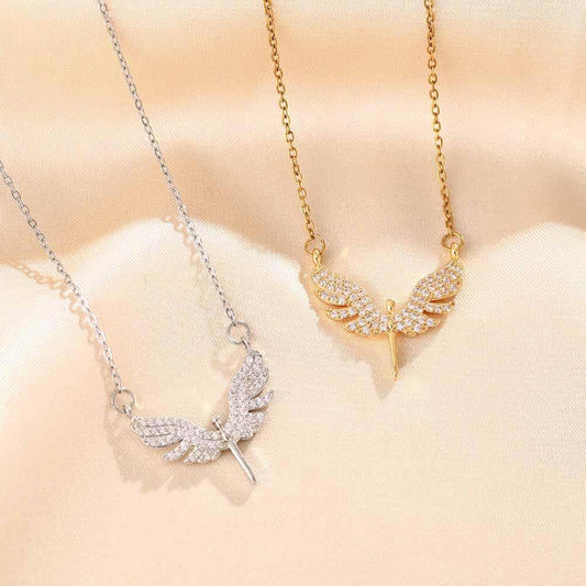 Celestial Sparkle Angel Wings Pendant Necklace